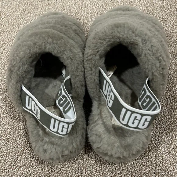 UGG Gray Plush Slippers/Clogs 8 - Picture 2 of 4